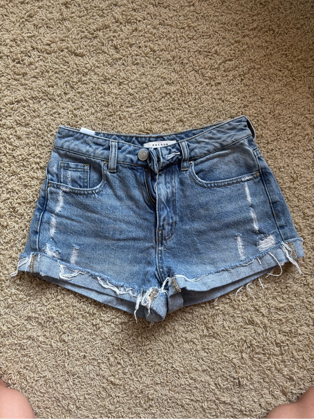 PacSun Light Blue Distressed High-Rise Denim Shorts